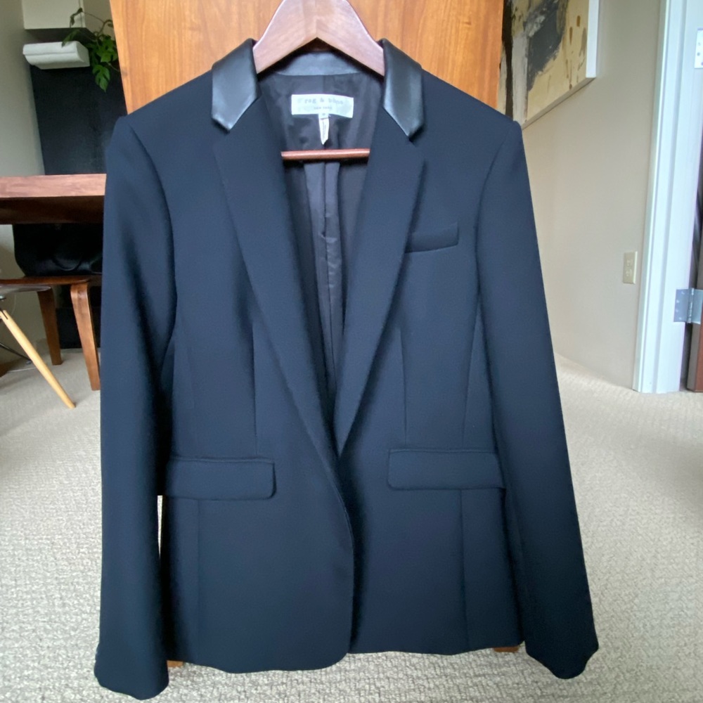 Rag & Bone Wool Blazer with Leather Collar